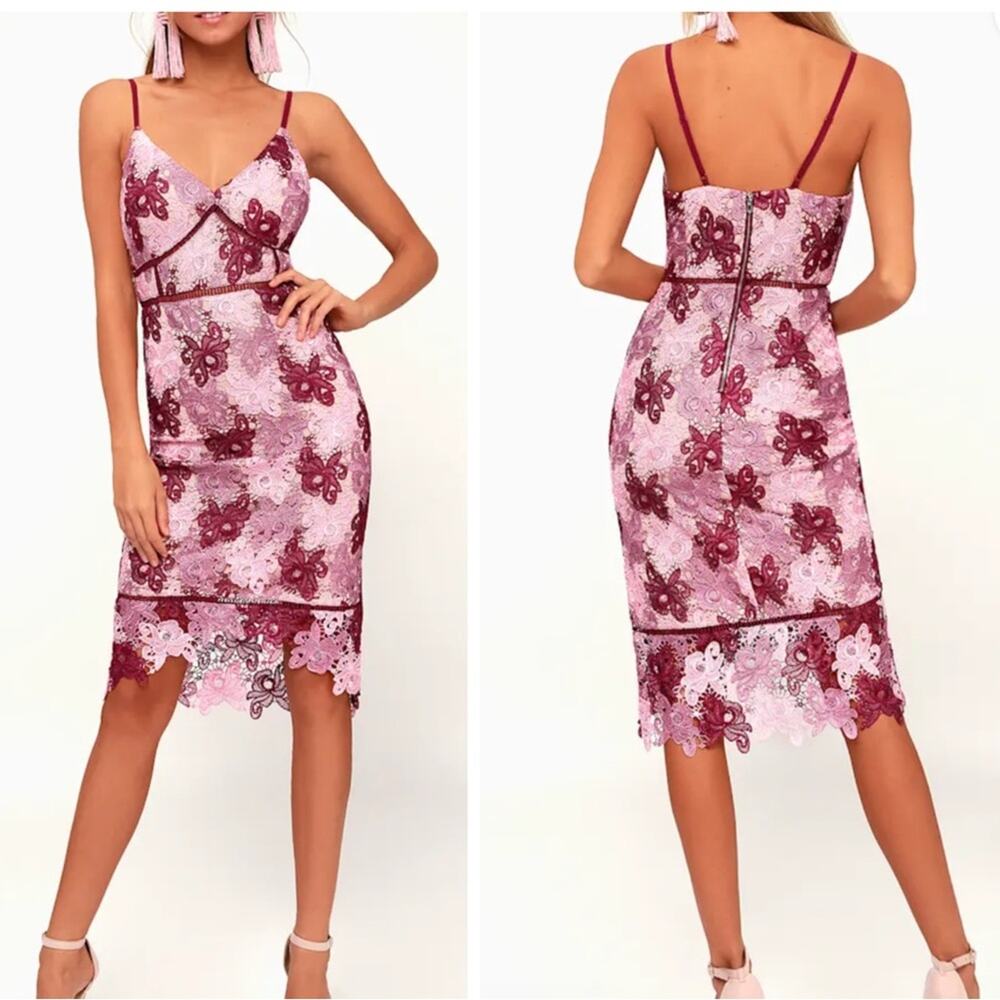 Lulus Endless Elegance Lace Bodycon Dress Size XS Floral Peekaboo Nude Cocktail